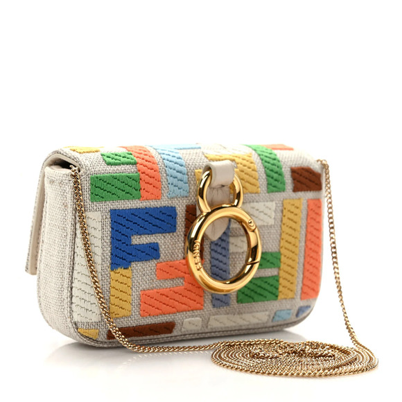 Fendi Handbags - Fendi Nano Baguette Charm Bag with Colorful Embroidered Canvas FF Motif.